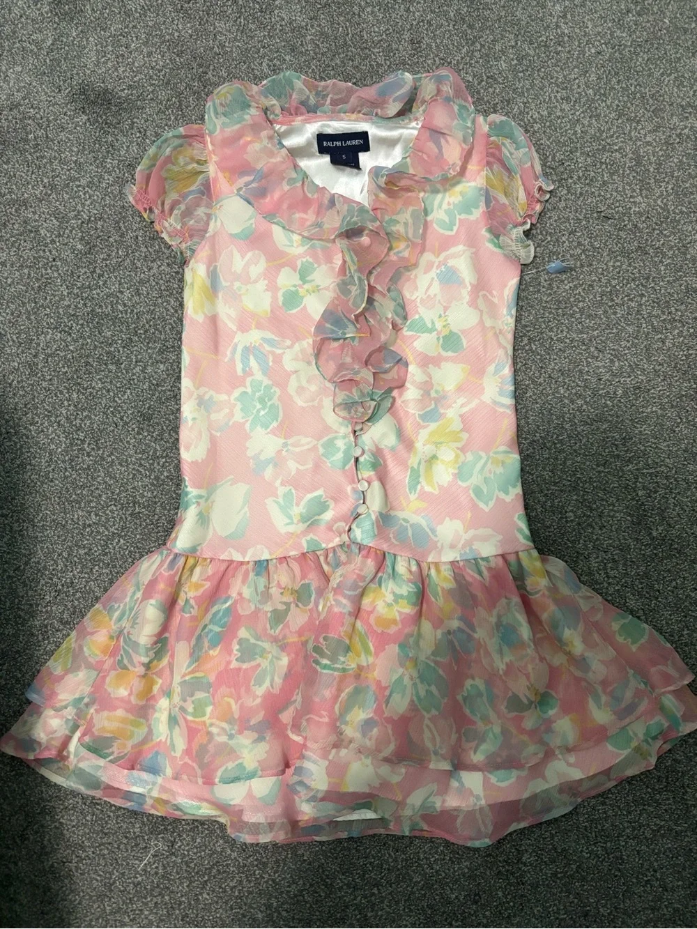 Ralph Lauren Pastel Floral Ruffle-Front Dress